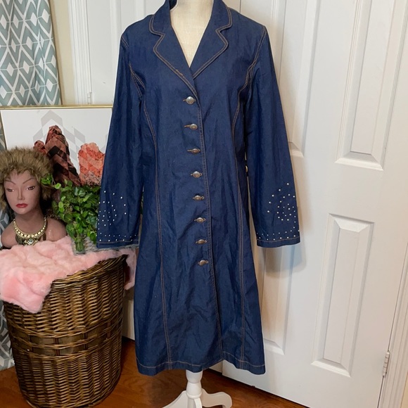 Long Denim Coat / Dark Wash / Silver Hardware/ Size 12/ Devine Denim NY - Picture 1 of 8
